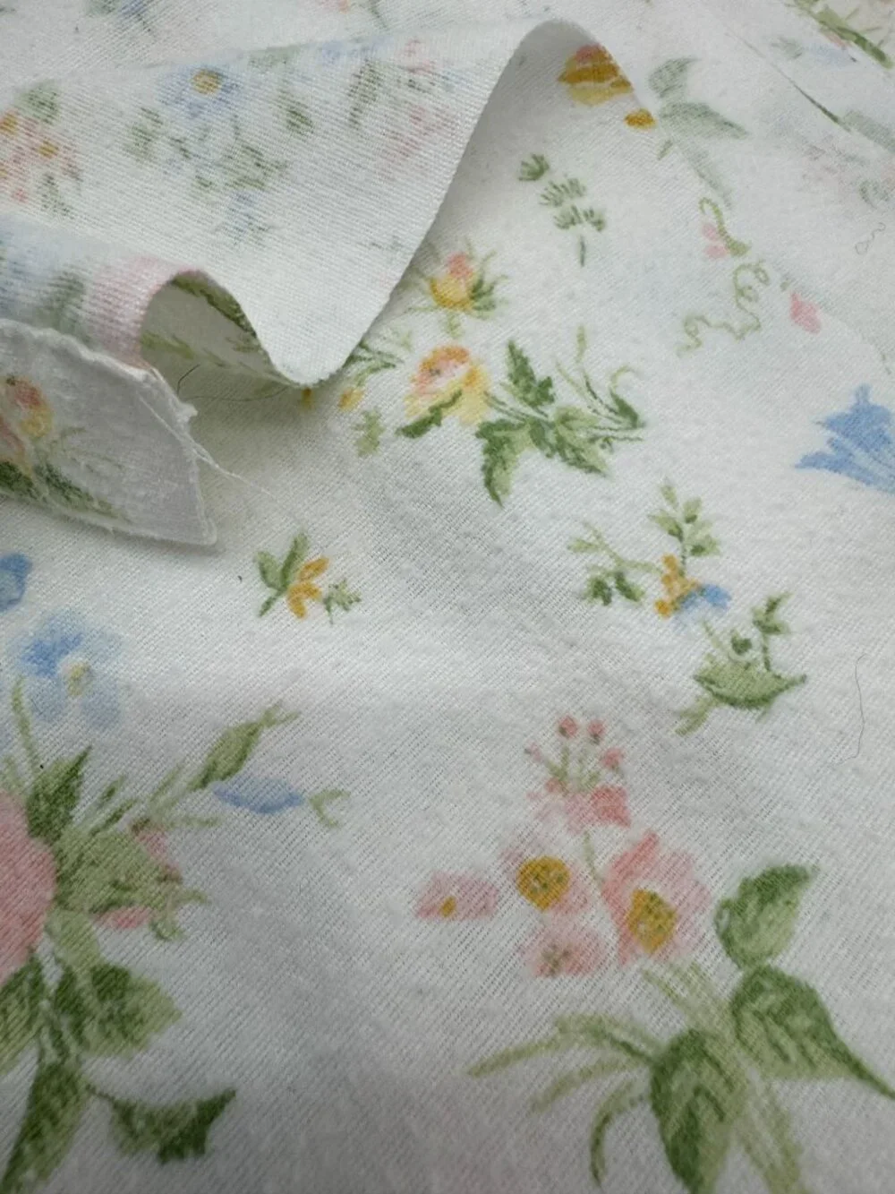 Vintage Sears & Roebuck Cotton Natural Blend Floral Flannel Twin Flat Sheet